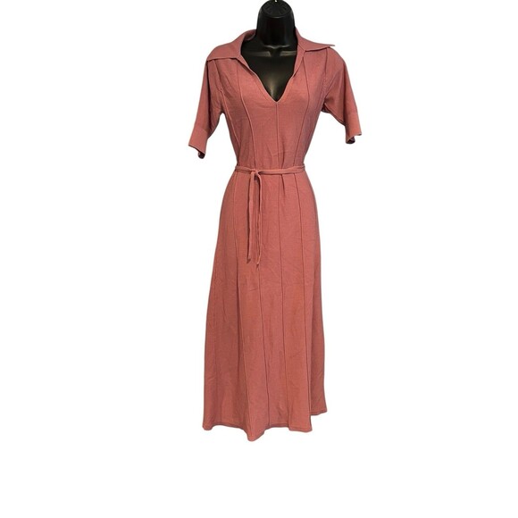 Adam Lippes Knit Collar Dress Mauve Pink V-Neck Pullover Short Sleeve Sz S - Picture 4 of 8